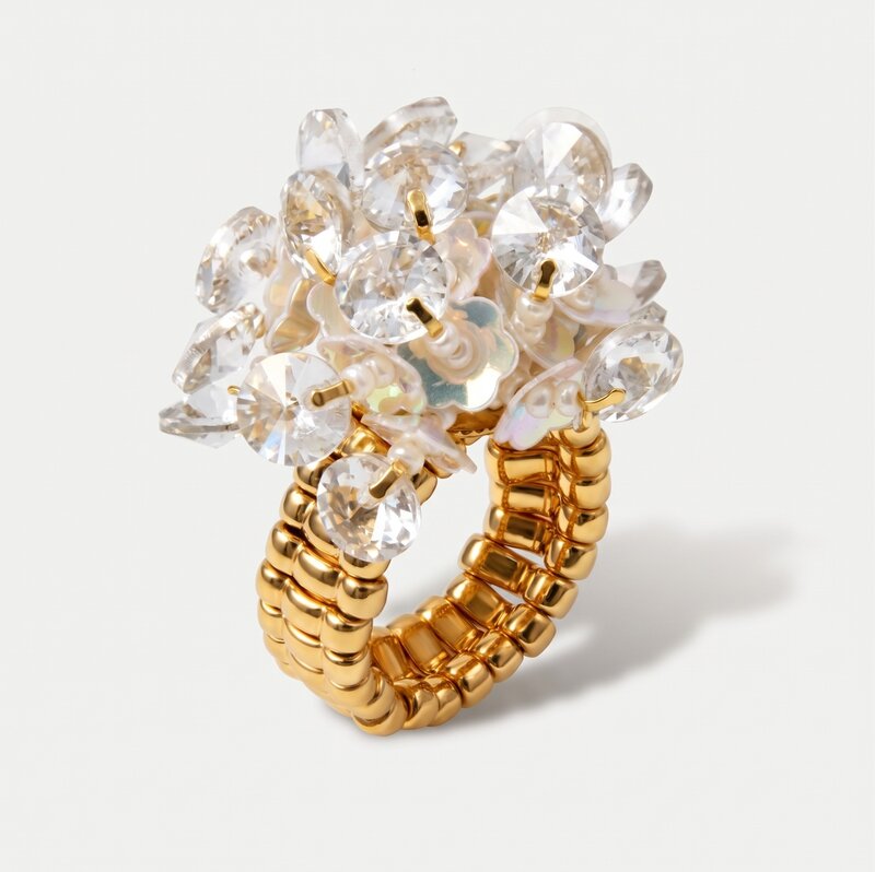 Anello in Metallo elastico donna paillettes champagne - BYSIMON gioielli