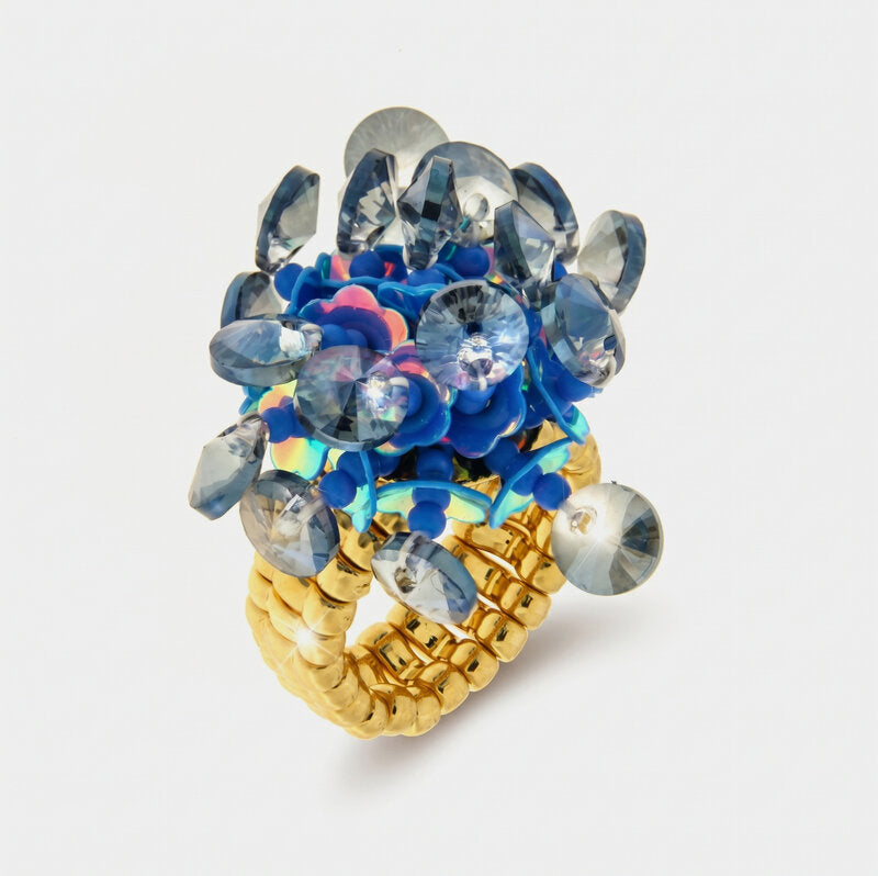 Anello in Metallo elastico donna paillettes blu grigio AMOVENEZIA - gioiello BySimon
