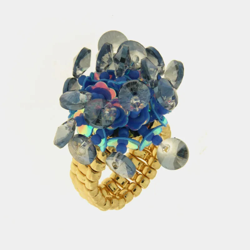 Anello in Metallo elastico donna paillettes blu grigio AMOVENEZIA - gioiello BySimon
