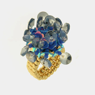 Anello in Metallo elastico donna paillettes blu grigio AMOVENEZIA - gioiello BySimon