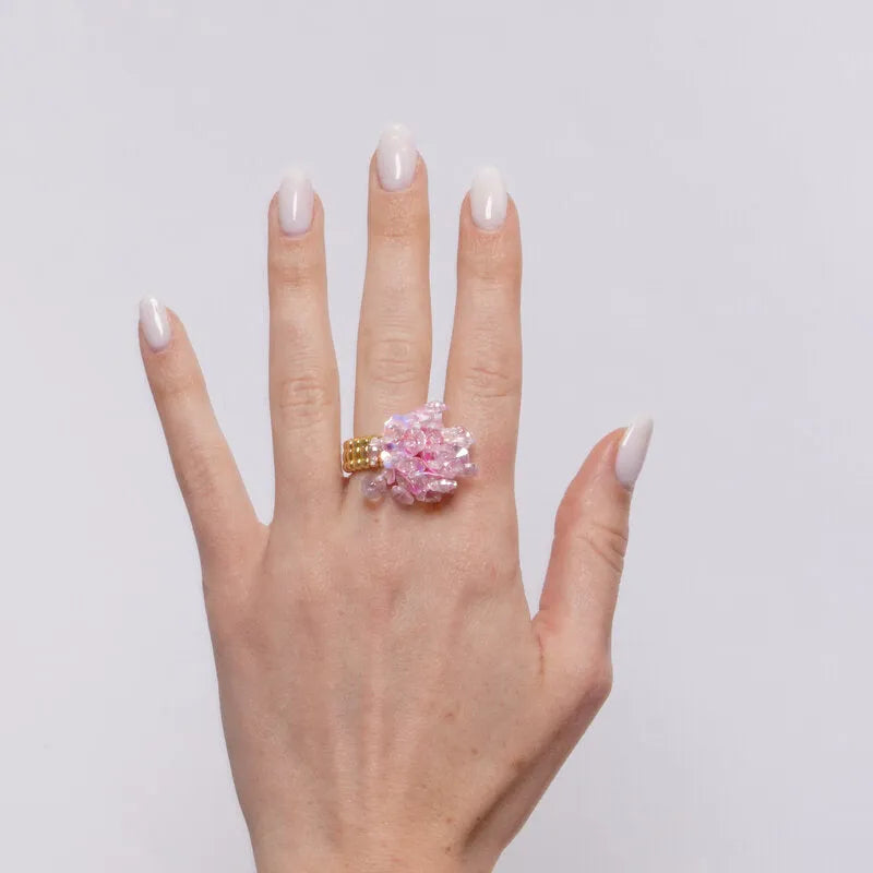 Anello in Metallo elastico donna paillettes rosa quarzo iridescenti AMOVENEZIA - gioiello BySimon