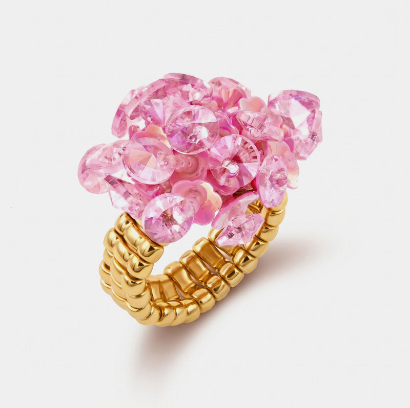 Anello in Metallo elastico donna paillettes rosa quarzo iridescenti AMOVENEZIA - gioiello BySimon