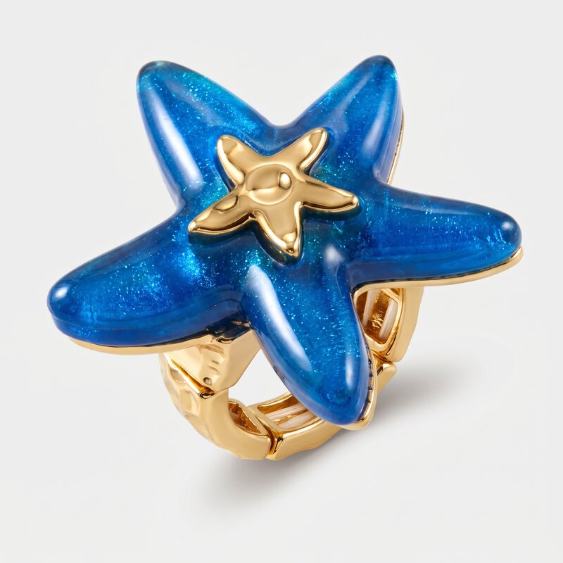 Anello in Metallo a forma di stella marina smaltata turchese BYS - gioiello BySimon