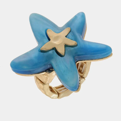 Anello in Metallo a forma di stella marina smaltata turchese BYS - gioiello BySimon