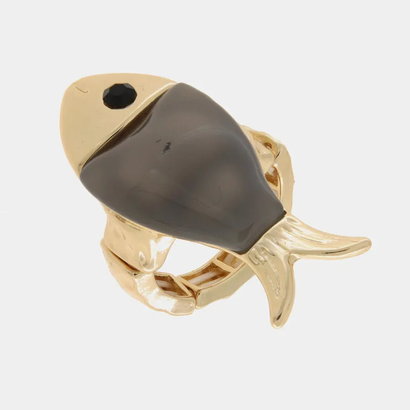 Anello in Metallo a forma di pesce con rifiniture martellate BYS - gioiello BySimon