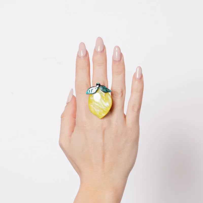 Anello in Metallo a forma di limone giallo