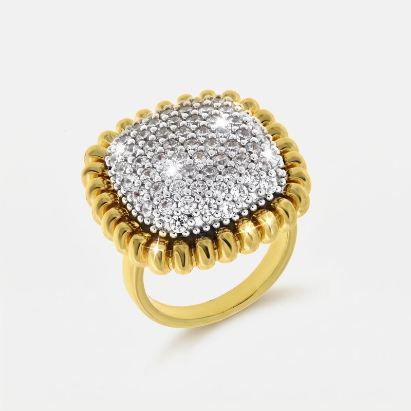 Anello in Metallo dorato pietra grigia rotonda - BYSIMON gioielli