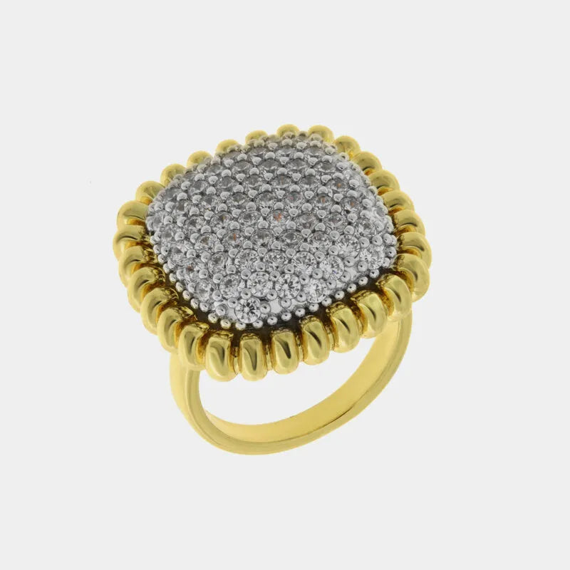 Anello in Metallo dorato pietra grigia rotonda