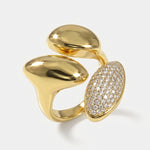 Anello in Metallo dorato bilobo pietra grigia - BYSIMON gioielli