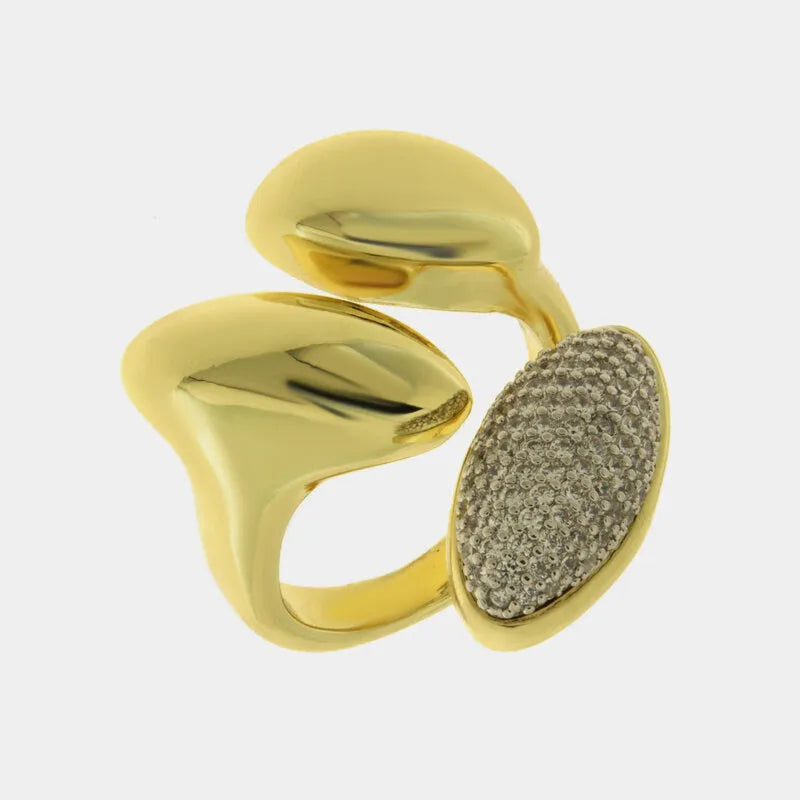 Anello in Metallo dorato bilobo pietra grigia