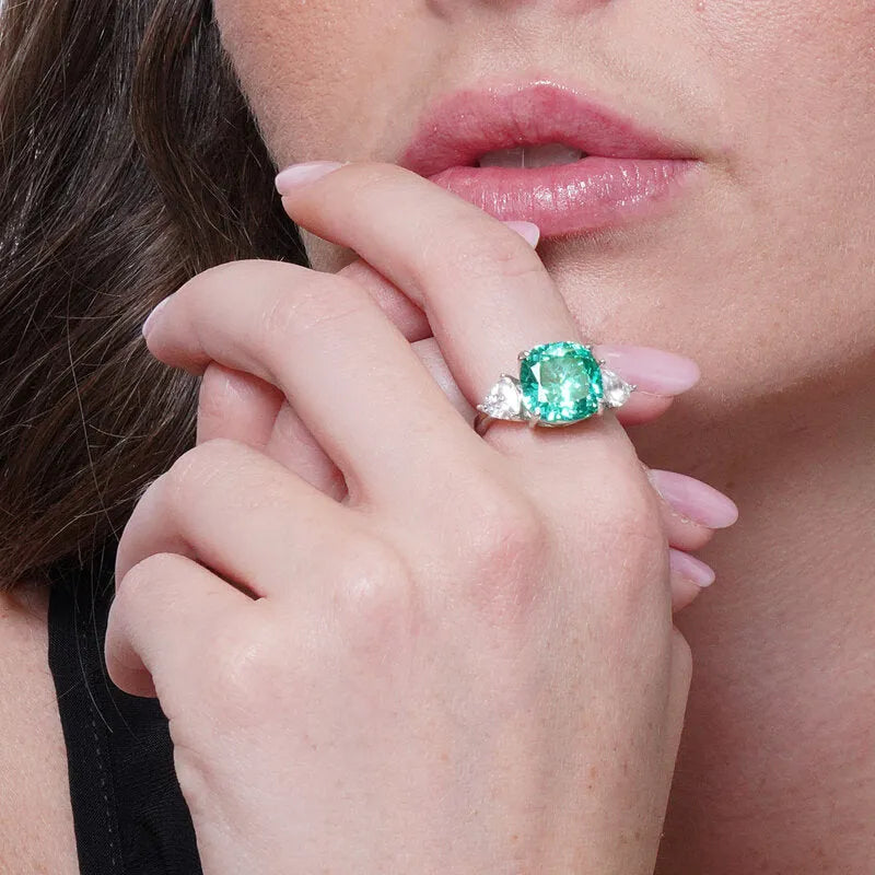 Anello in Metallo con zircone verde acqua