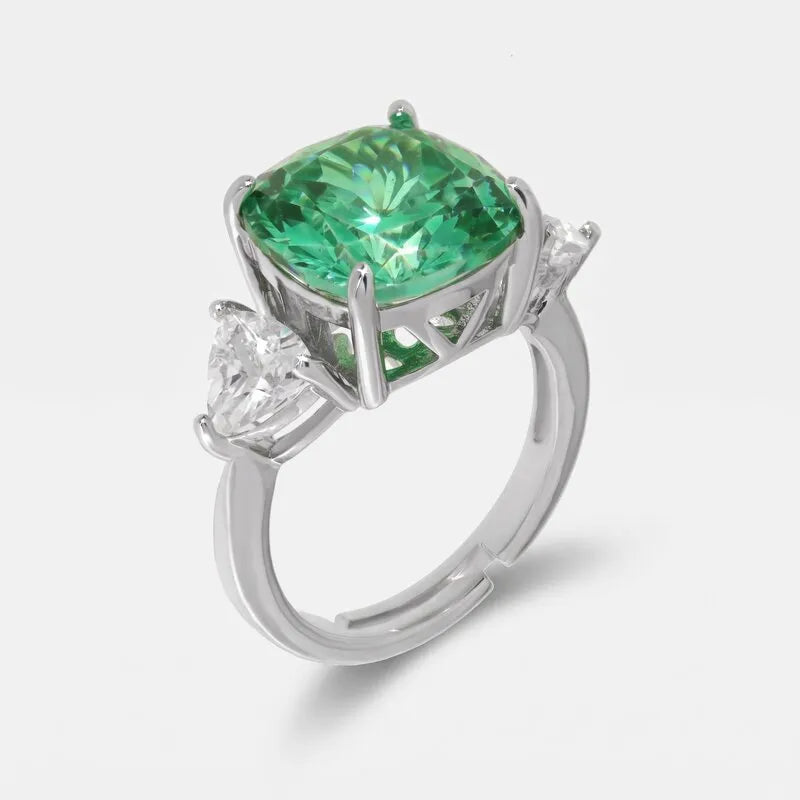 Anello in Metallo con zircone verde acqua