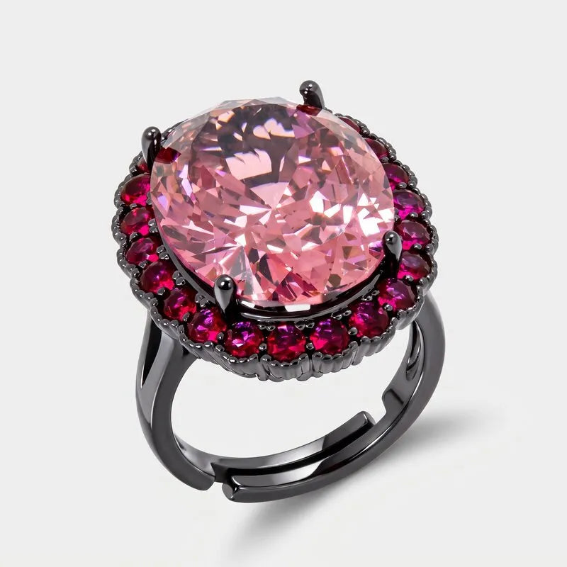 Anello in Metallo brunito zircone ovale rosa