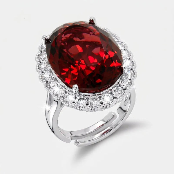 Anello in Metallo con zircone ovale rosso