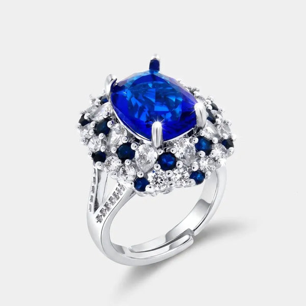 Anello in Metallo corona zirconi e zircone blu