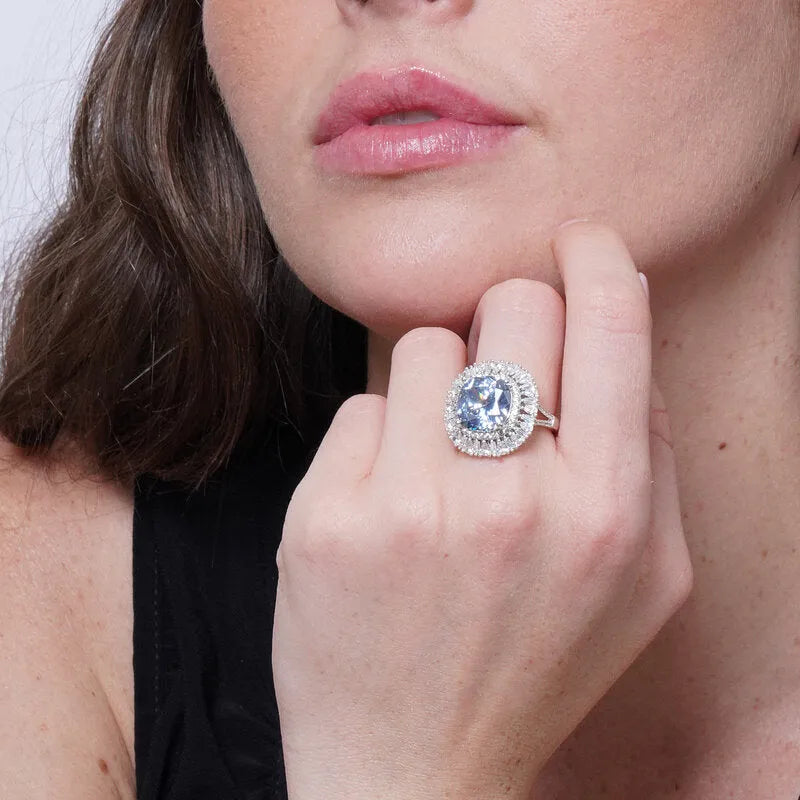Anello in Metallo zircone quadrato blu ghiaccio