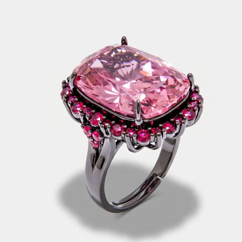 Anello in Metallo con zircone rettangolare rosa - BYSIMON gioielli