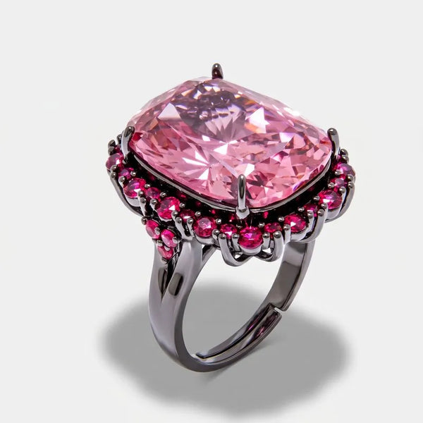 Anello in Metallo con zircone rettangolare rosa - BYSIMON gioielli
