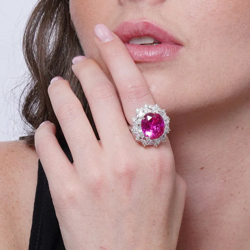 Anello in Metallo giro zirconi e ovale rosa