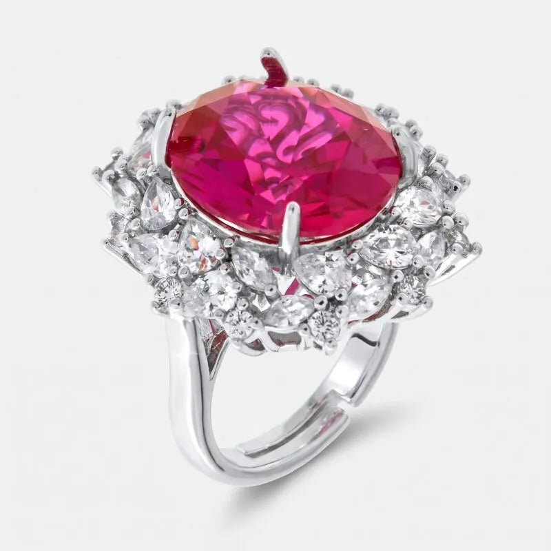 Anello in Metallo giro zirconi e ovale rosa