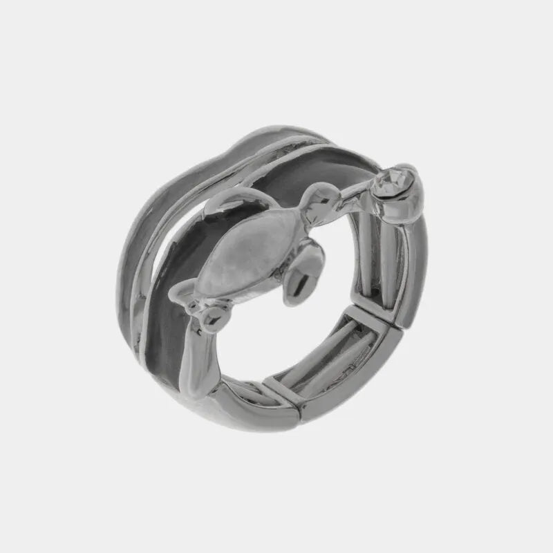 Anello in Metallo e ferma foulard tartaruga smaltato grigio