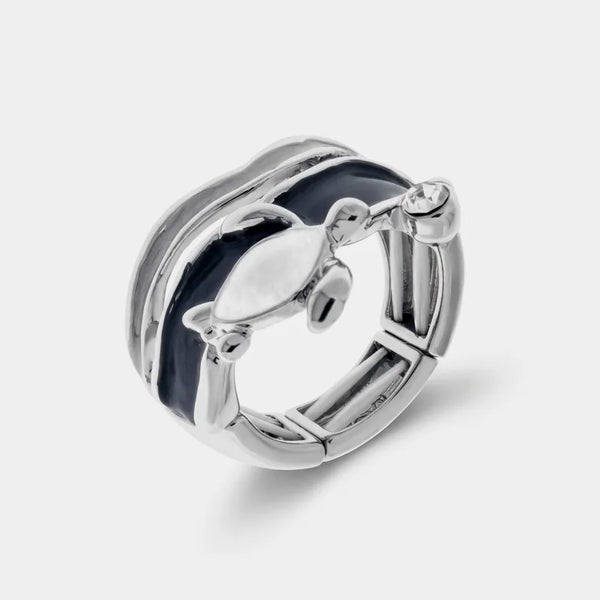 Anello in Metallo e ferma foulard tartaruga smaltato grigio