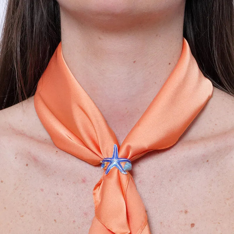Anello in Metallo ferma foulard stella marina smaltata blu