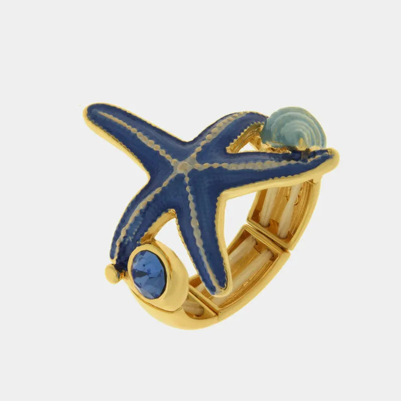 Anello in Metallo ferma foulard stella marina smaltata blu