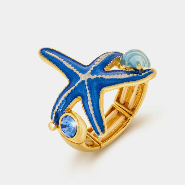 Anello in Metallo ferma foulard stella marina smaltata blu
