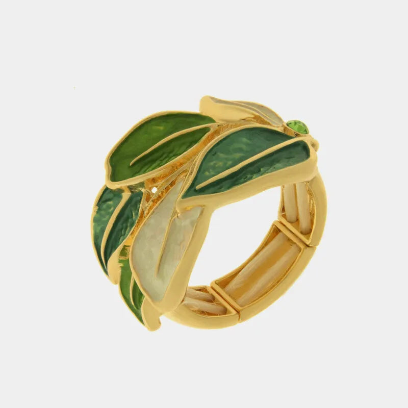 Anello in Metallo e ferma foulard foglie smaltate verdi