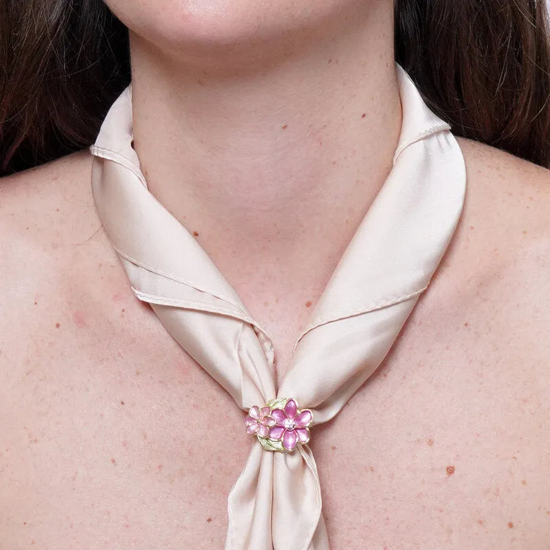 Anello in Metallo e ferma foulard fiori smaltati rosa