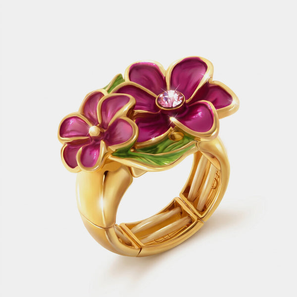 Anello in Metallo e ferma foulard fiori smaltati rosa - BYSIMON gioielli