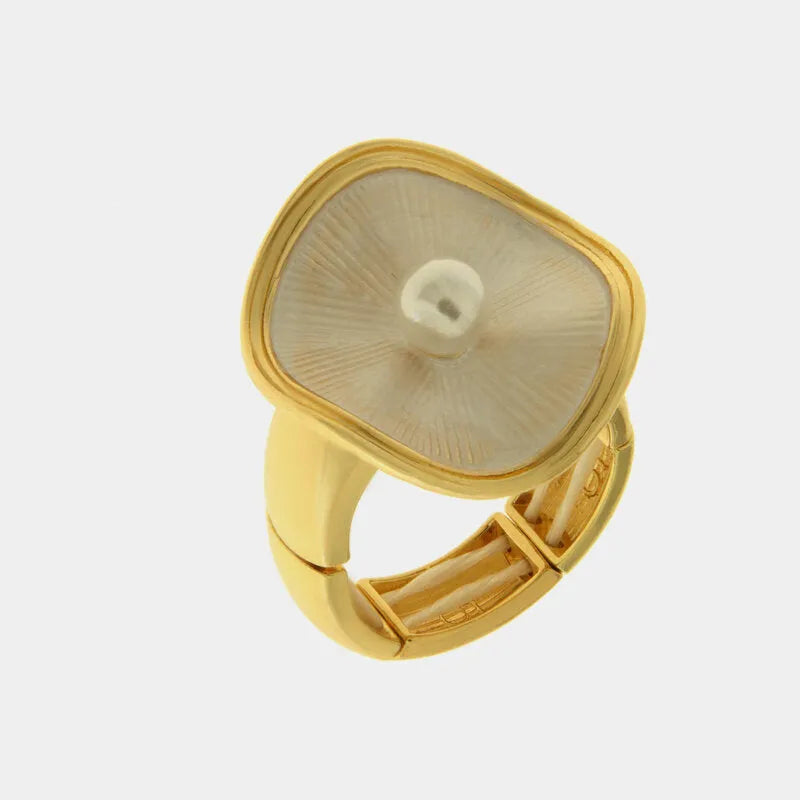 Anello in Metallo e ferma foulard smaltato bianco con perlina centrale