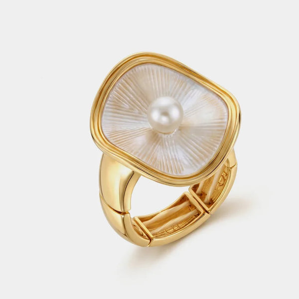 Anello in Metallo e ferma foulard smaltato bianco con perlina centrale