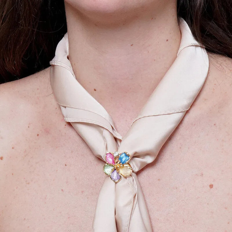 Anello in Metallo e ferma foulard fiore smaltato multicolore