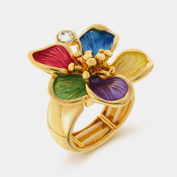 Anello in Metallo e ferma foulard fiore smaltato multicolore - BYSIMON gioielli