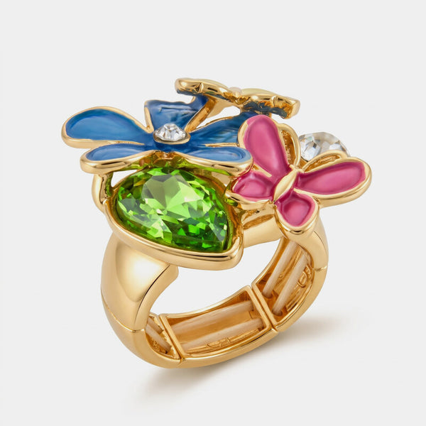 Anello in Metallo ferma foulard farfalle smaltate cristallo verde