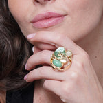Set coordinato - Anello in Metallo e ferma foulard forma geometrica smaltata verde e pietra verde