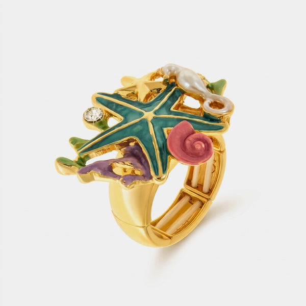 Anello in Metallo e ferma foulard elementi marini smaltati multicolore - BYSIMON gioielli