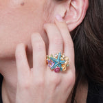 Set coordinato - Anello in Metallo e ferma foulard elementi marini smaltati multicolore