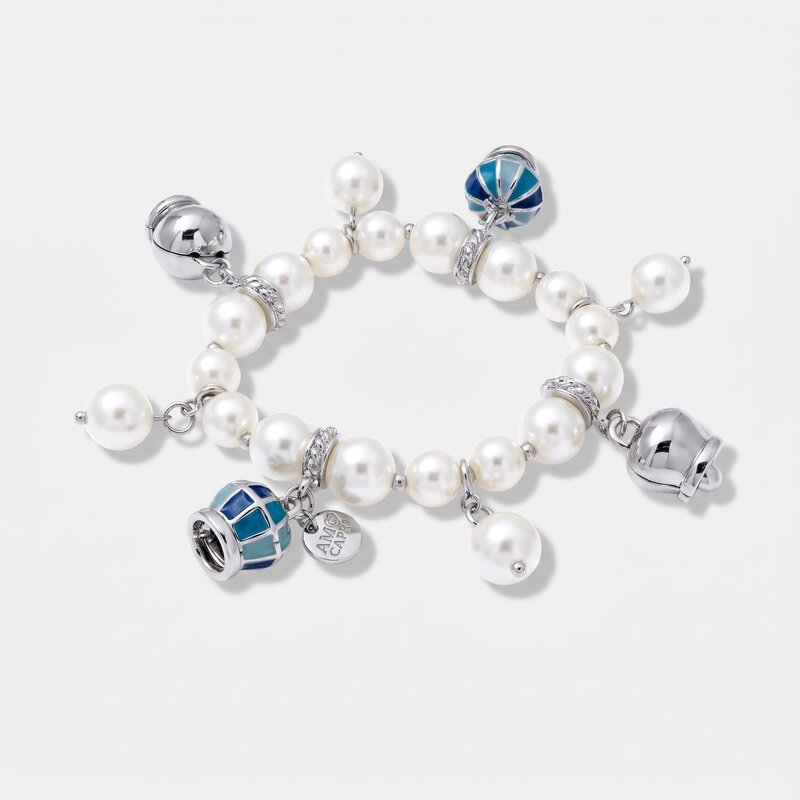 Bracciale in Metallo con perle e campane blu - BYSIMON gioielli