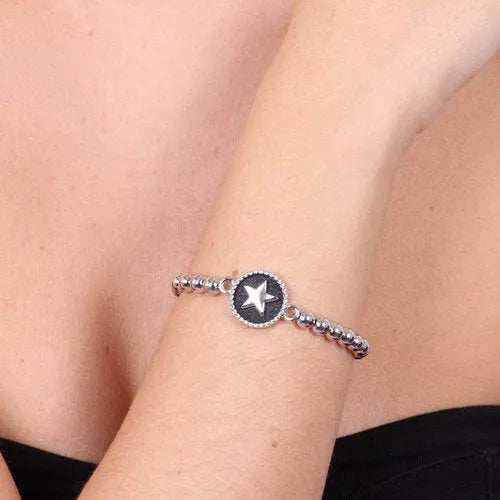 Bracciale in Metallo elastico con sfere e medaglietta stella