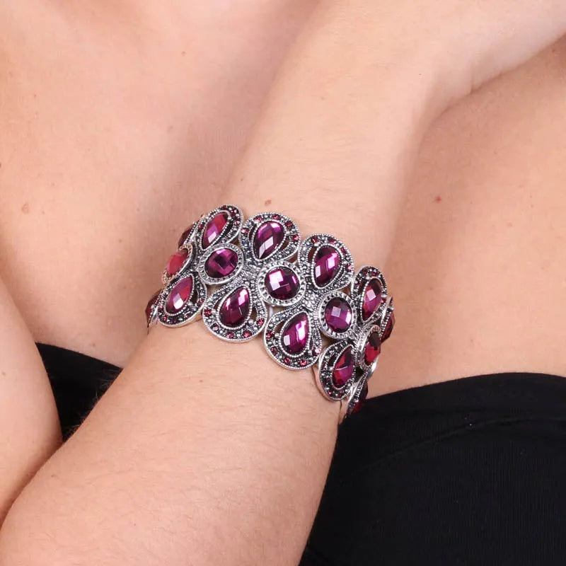 Bracciale in Metallo elastico, con cristalli viola