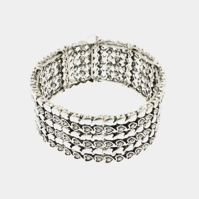 Bracciale in Metallo elastico, con cuori e cristalli