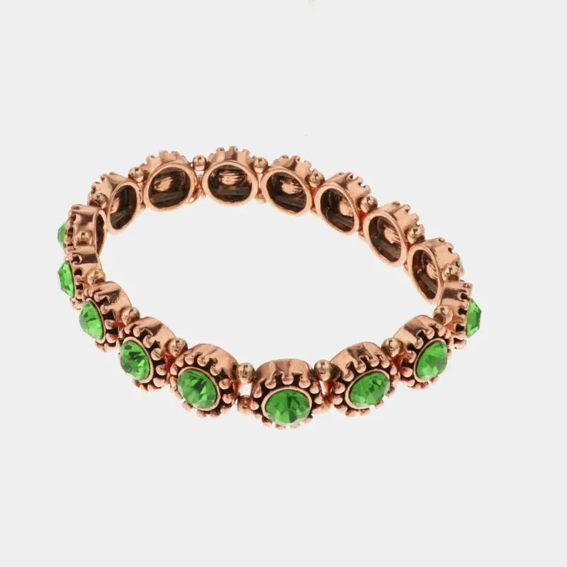 Bracciale in Metallo elastico,  con cristalli verde