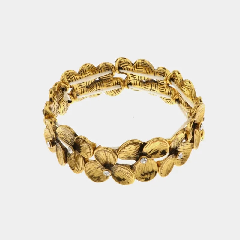 Bracciale in Metallo elastico, con fiori e cristalli
