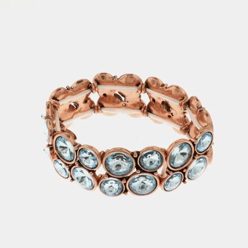 Bracciale in Metallo elastico, con cristalli azzurro