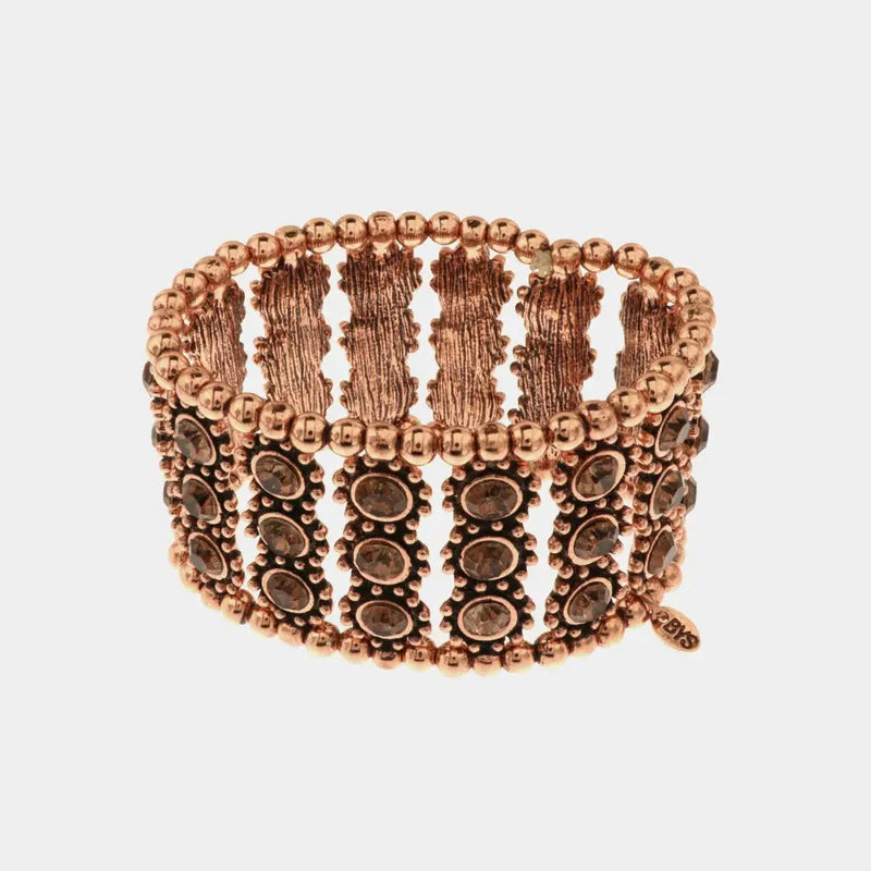 Bracciale in Metallo elastico con cristalli marroni