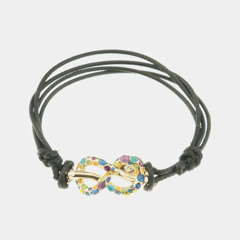 Bracciale in Metallo in caucciu, con simbolo infinito impreziosito da cristalli multicolore - BYSIMON gioielli