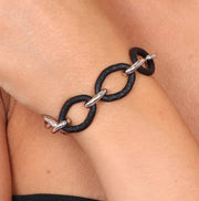 Bracciale in Metallo a catena lavorata, con elementi smaltati in gomma nera